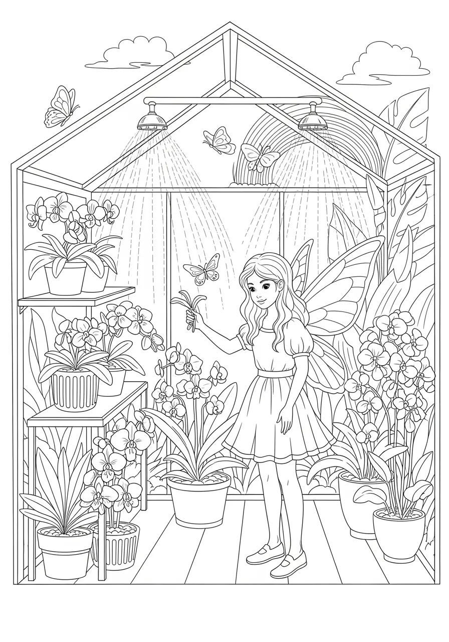 Fairy Greenhouse Coloring Page for Adults