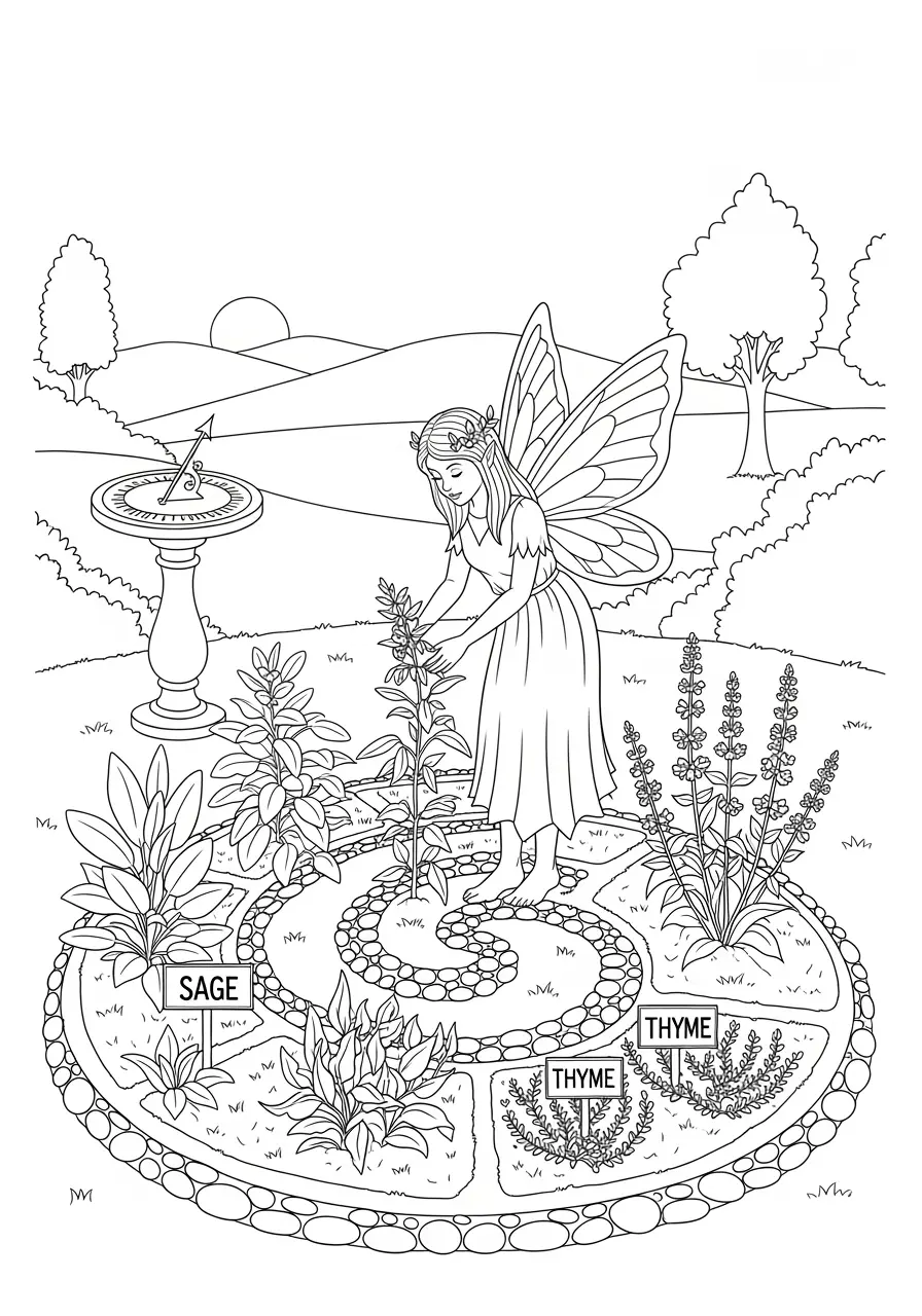 Fairy Herb Garden Coloring Page
