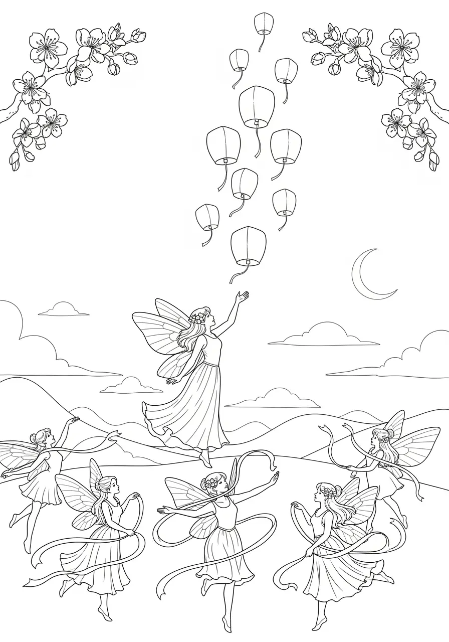 Fairy Lantern Festival Coloring Page