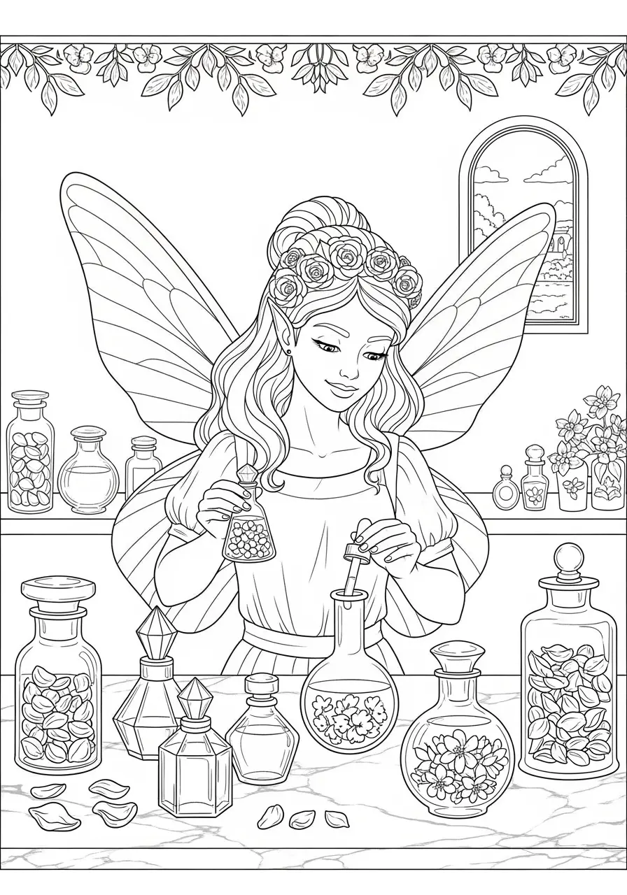 Fairy Perfumery Coloring Page for Adults