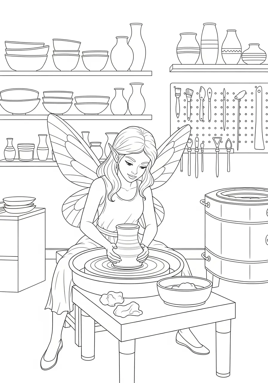 Fairy Pottery Studio Coloring Page