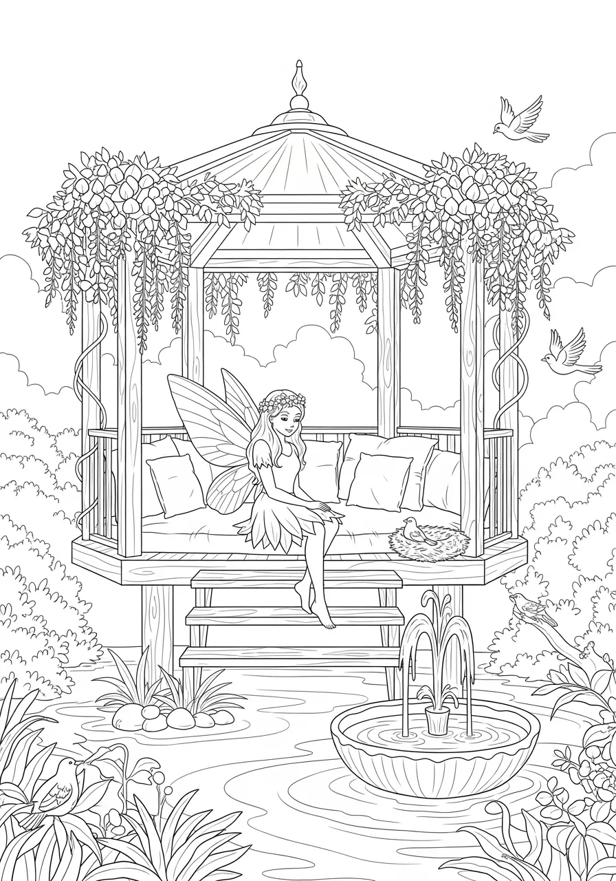 Fairy Sunset Pavilion Coloring Page