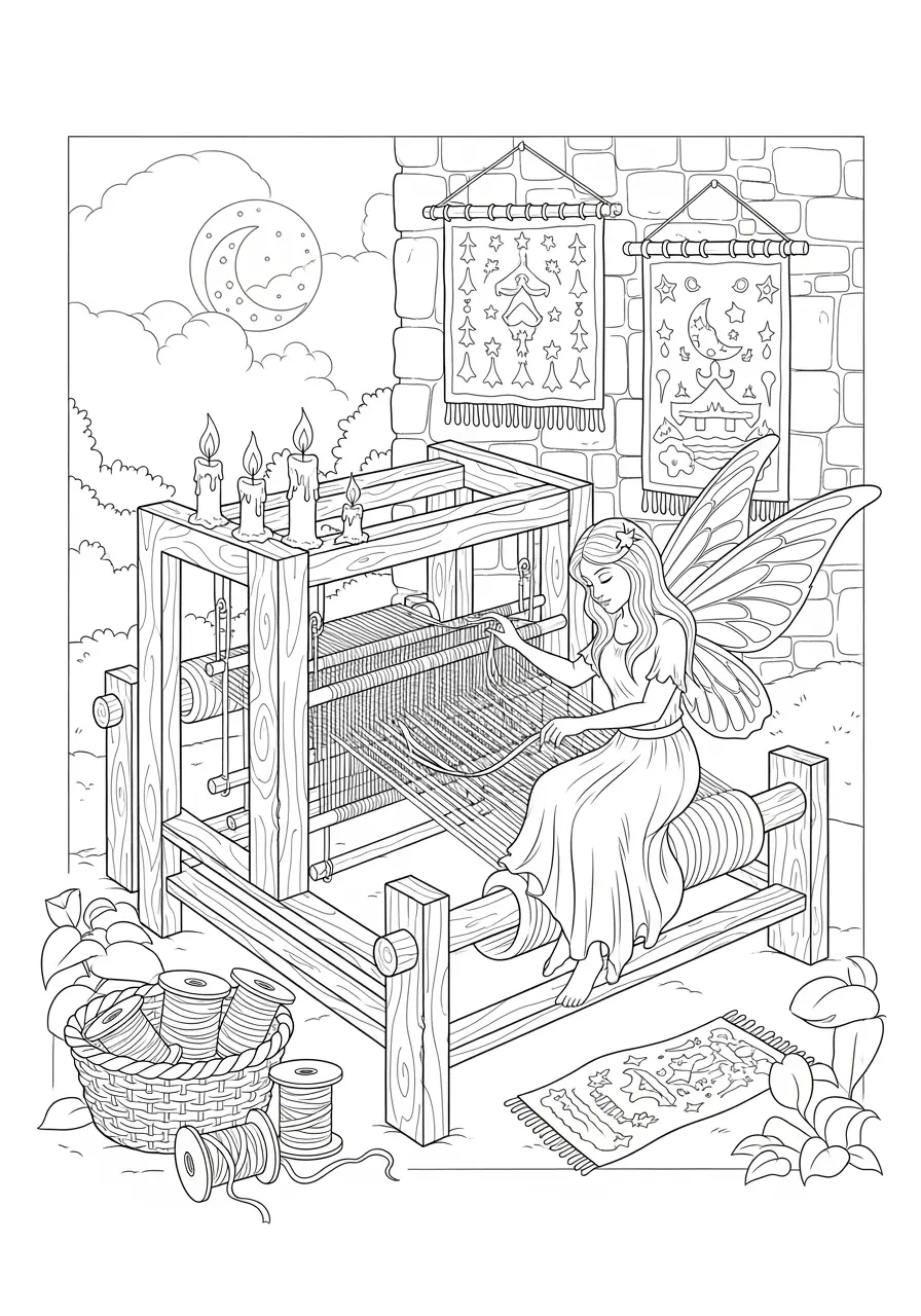 Fairy Weaving Loom Coloring Page
