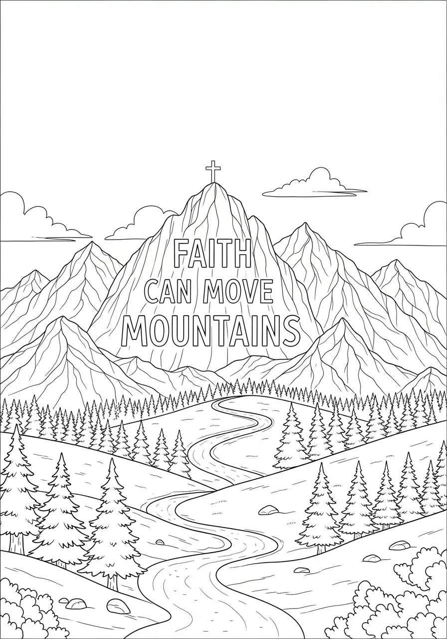 Faith Mountains Christian Coloring Page