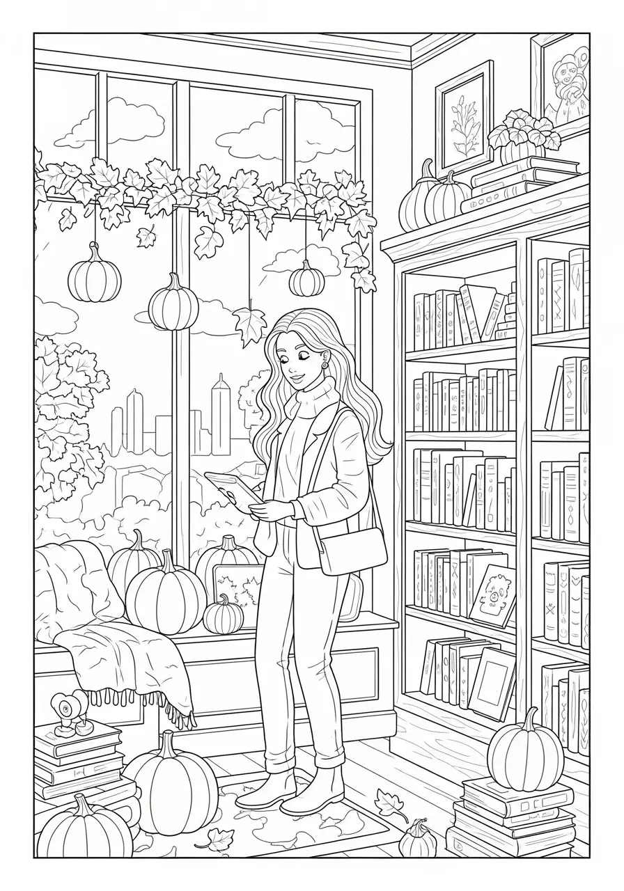 Fall Bookstore Coloring Page