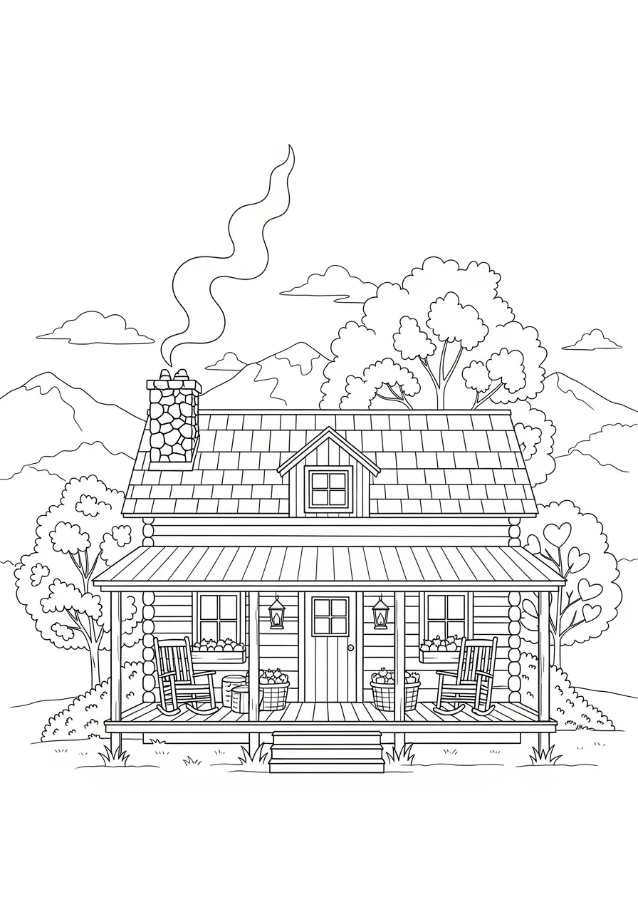Fall Cabin Retreat Coloring Page