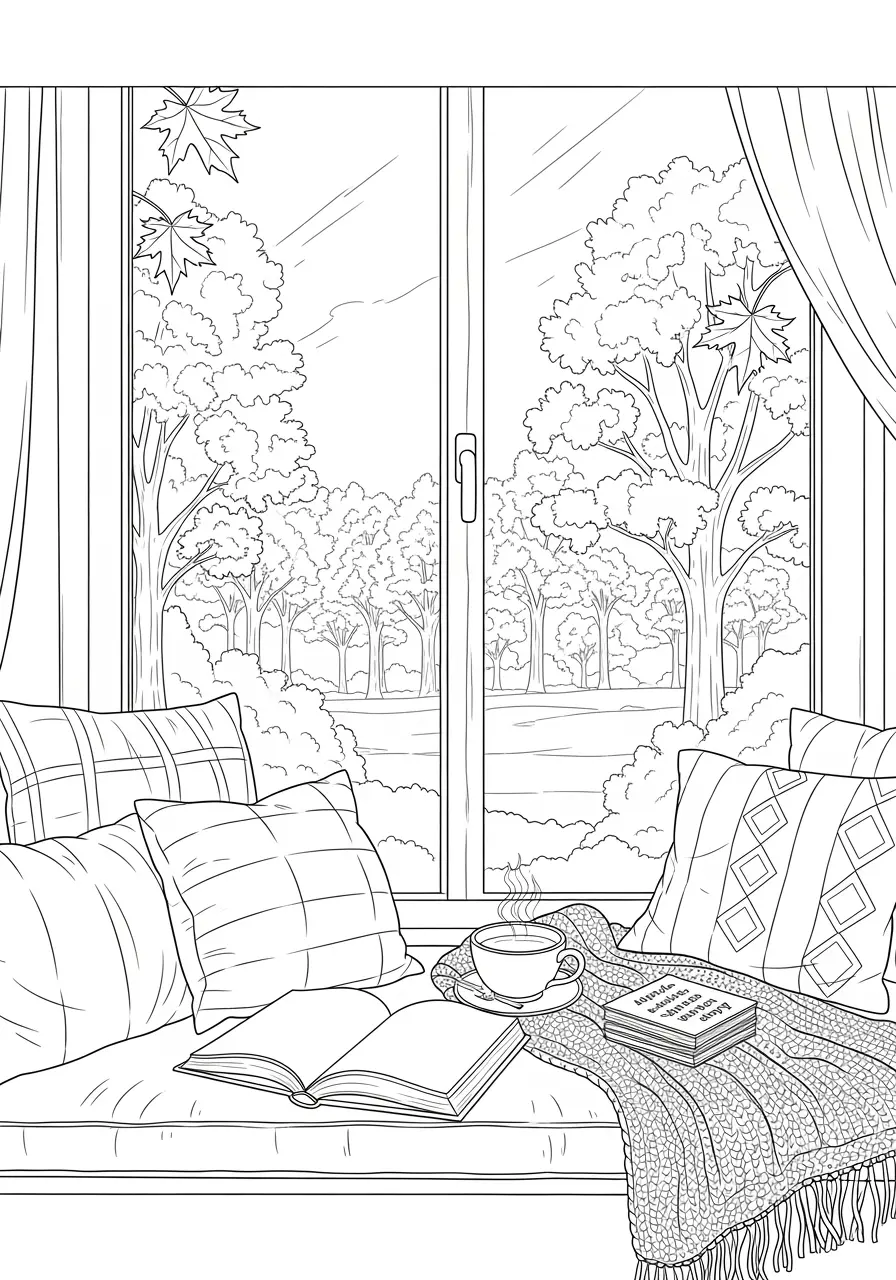 Fall Reading Nook Coloring Page