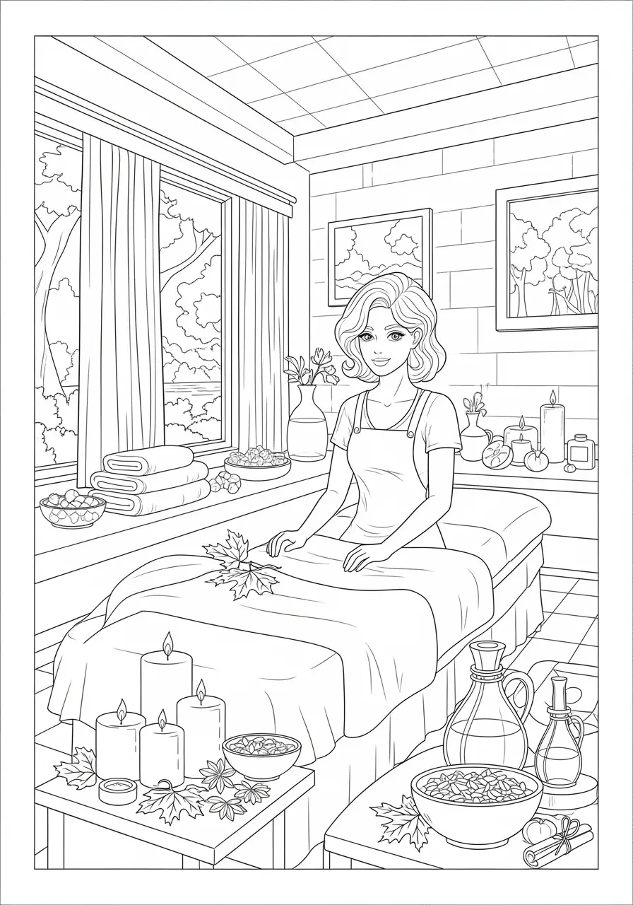 Fall Spa Day Coloring Page