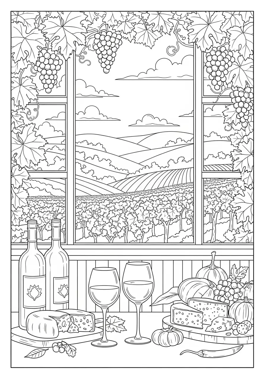 Fall Wine Tasting Coloring Page