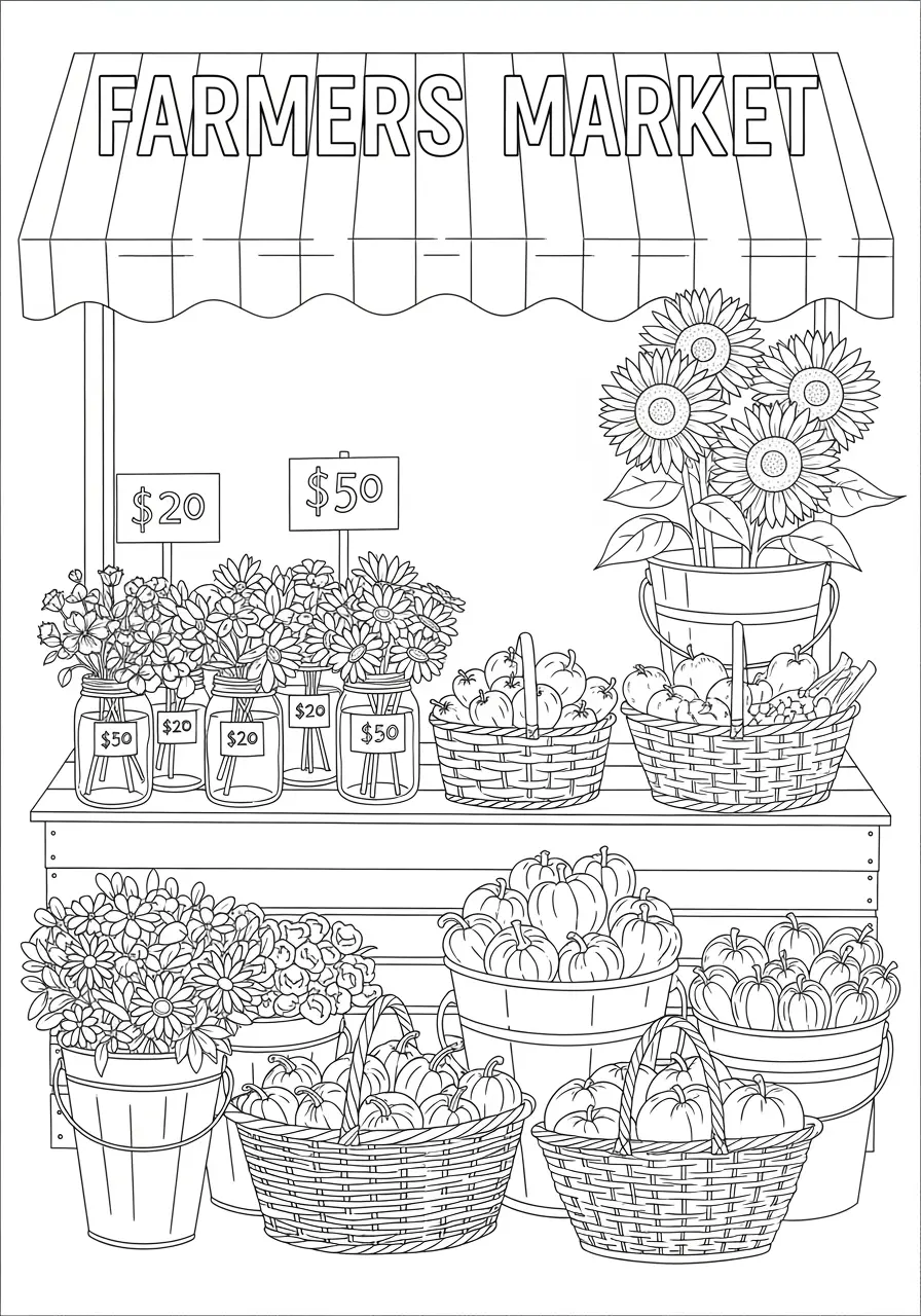 Farmers Market Calming Coloring Page
