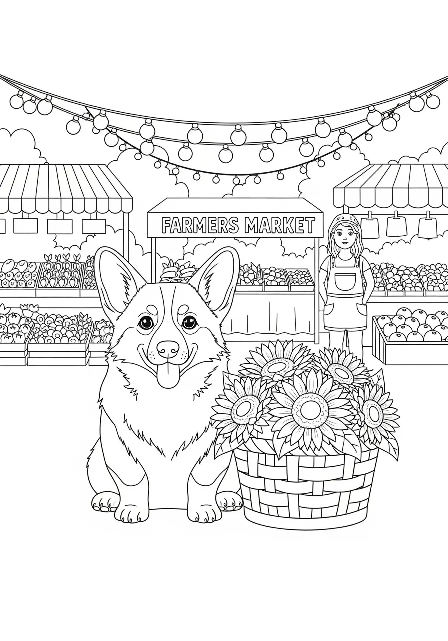 Farmers Market Dog Coloring Page Adults