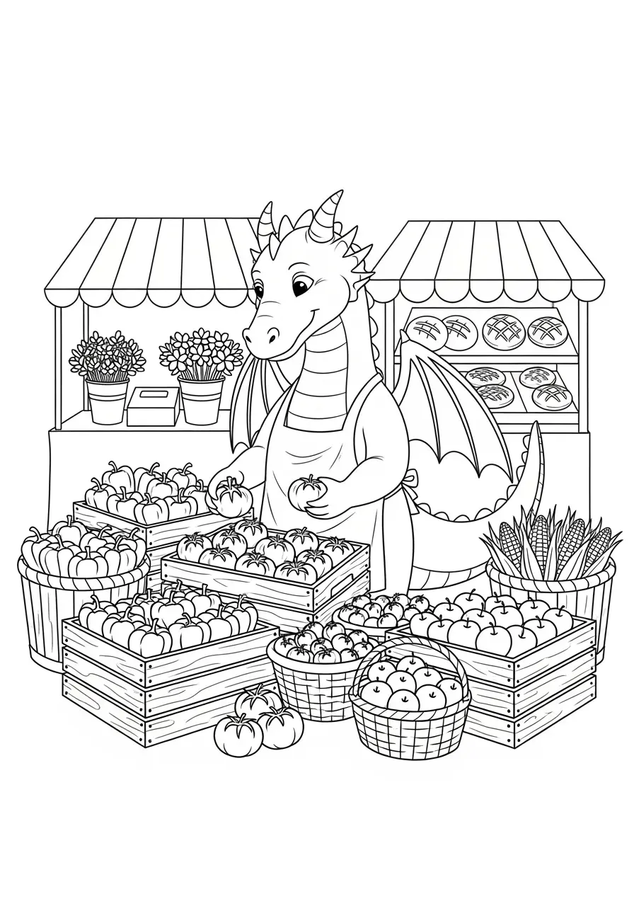 Farmers Market Dragon Coloring Page