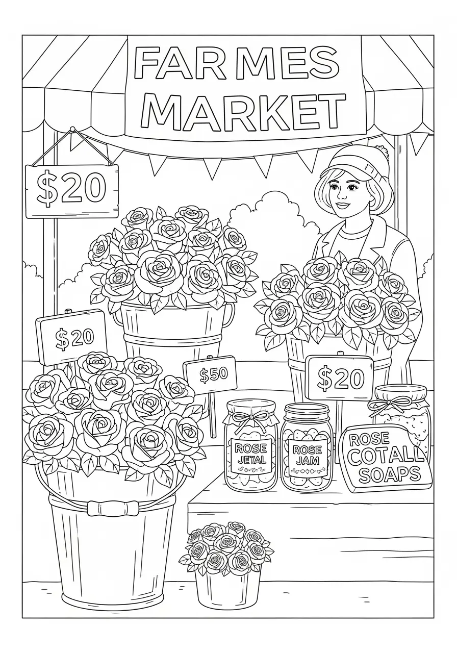 Farmers Market Rose Coloring Page