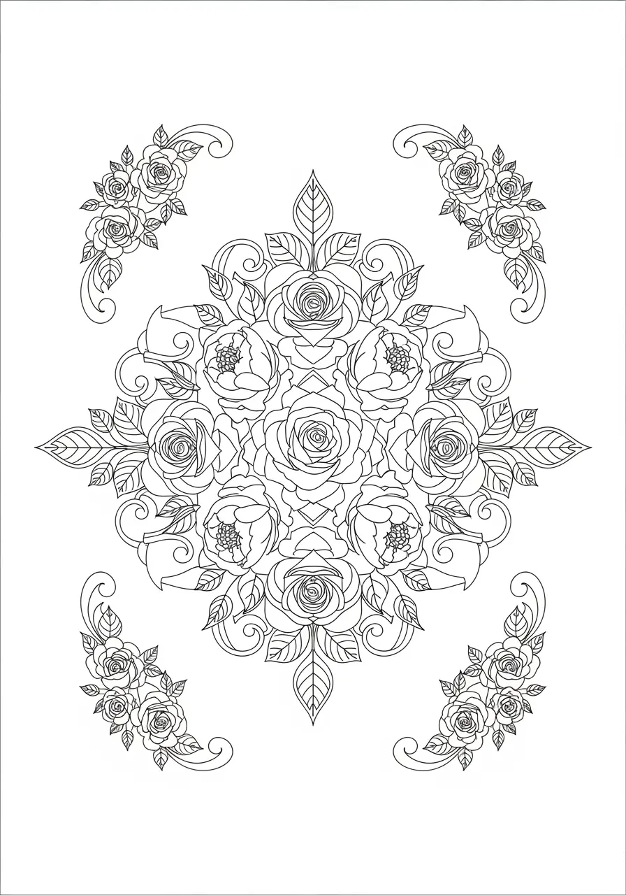 Floral Medallion Pattern Coloring Page for Adults