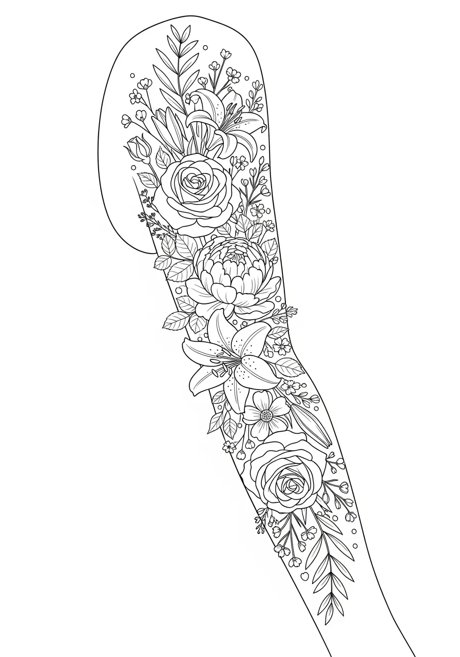 Floral Sleeve Tattoo Coloring Page