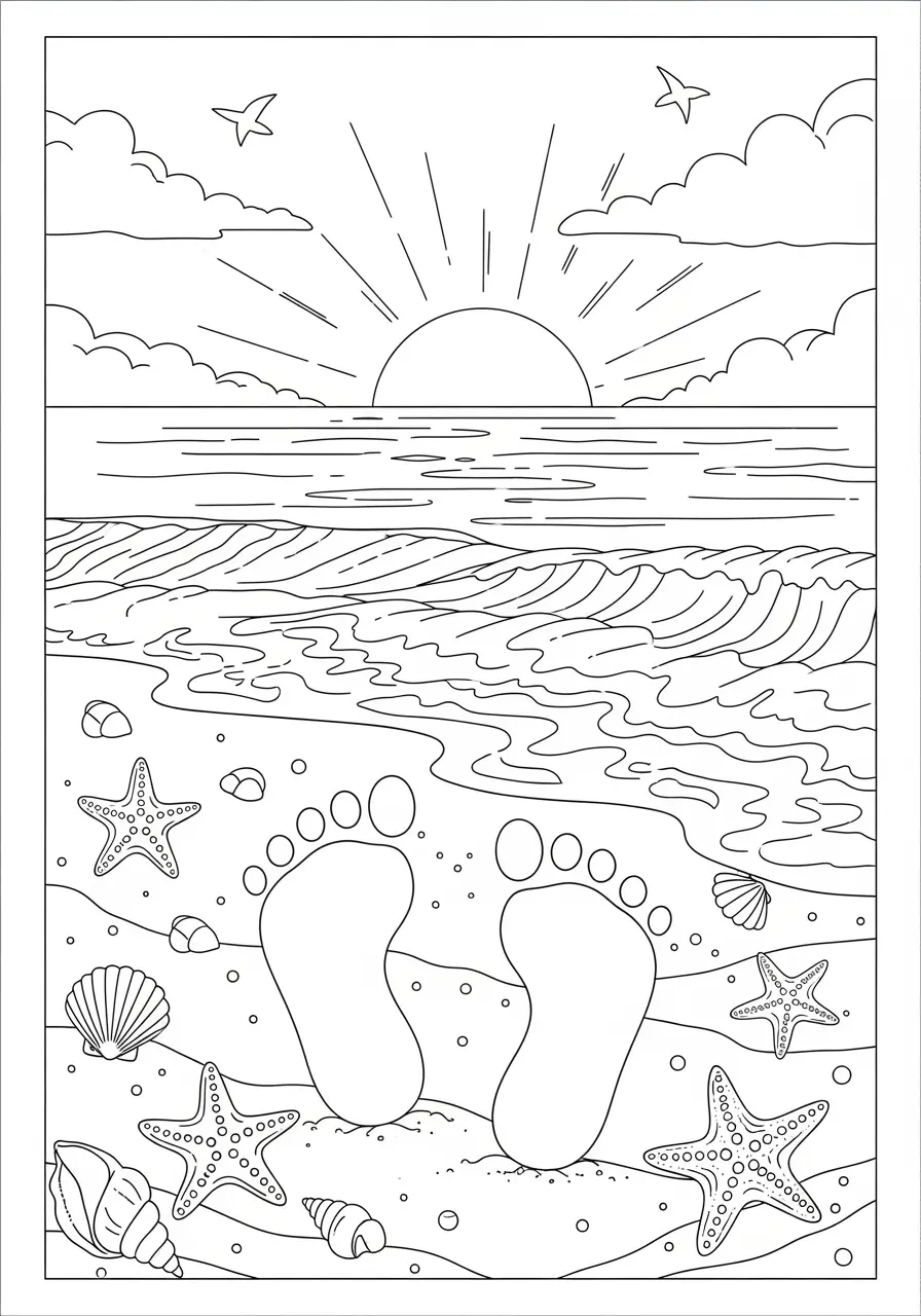 Footprints Sand Christian Coloring Page