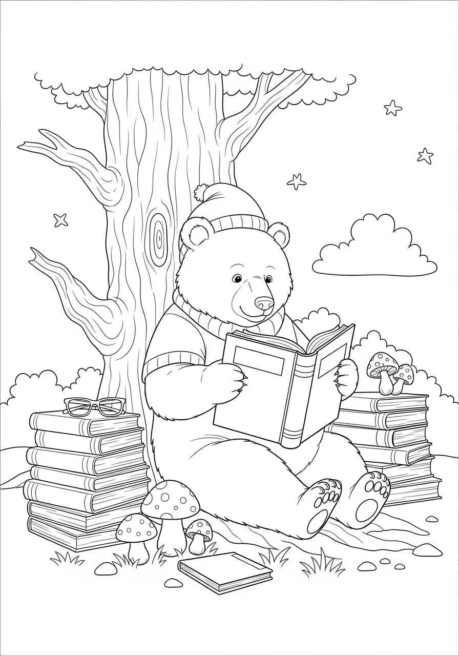 Forest Library Bear Coloring Page