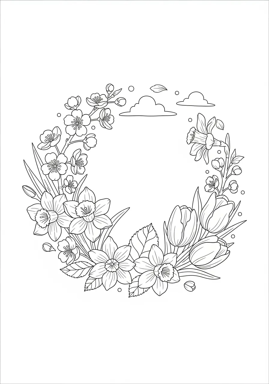 Frühlingsblüten-Mandala-Ausmalbild