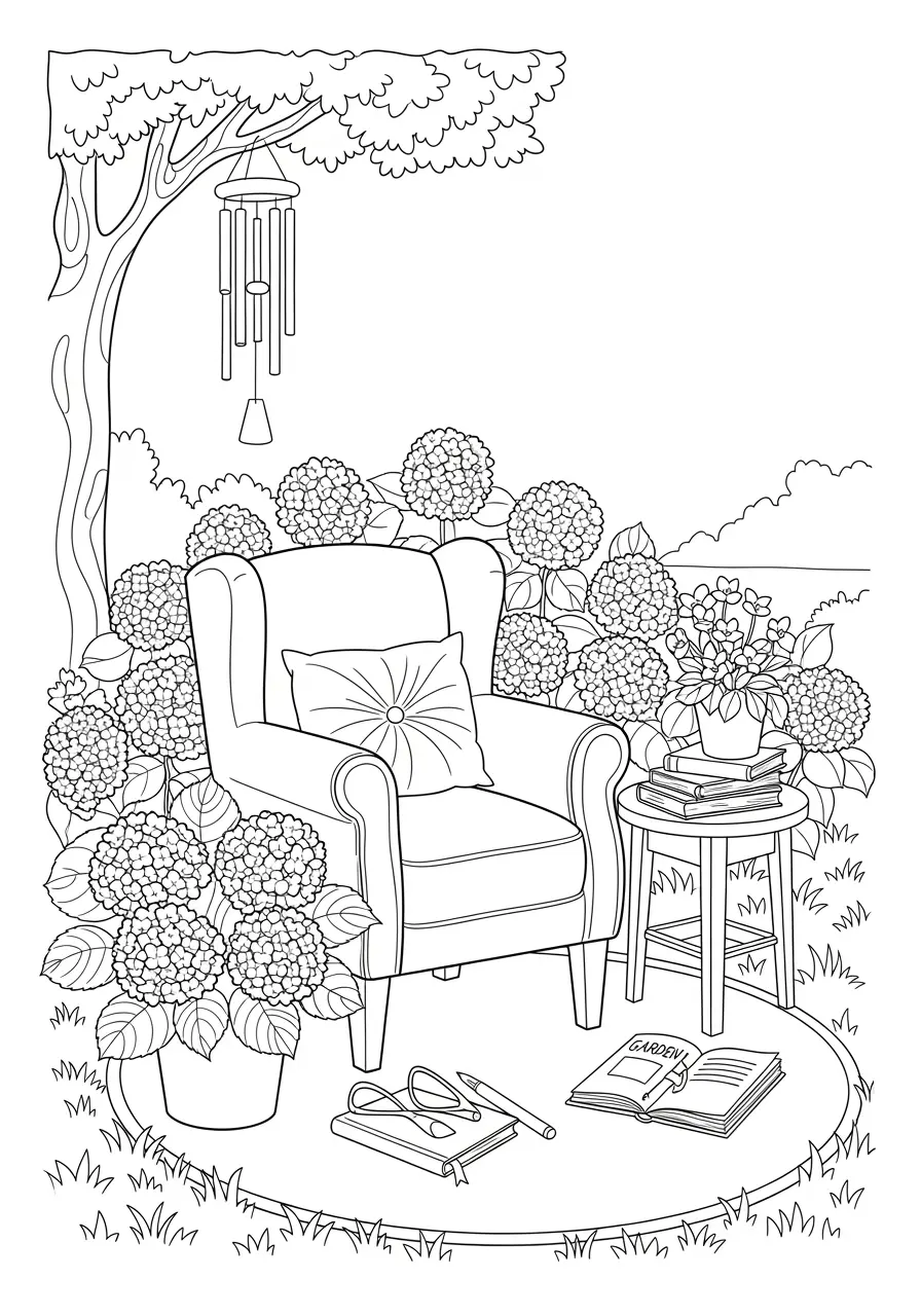 Garden Reading Nook Coloring Page