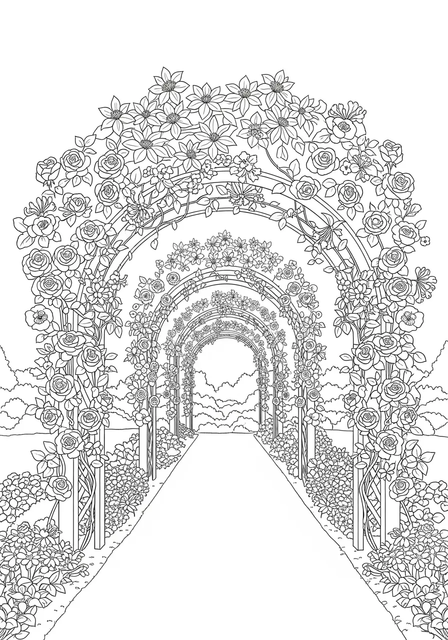 Garten-Laubengang-Weg-Ausmalbild