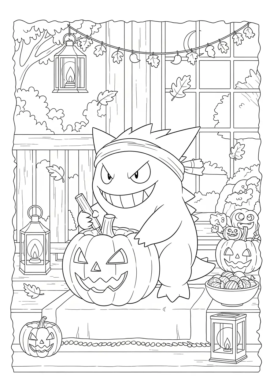 Gengar Halloween Pokemon Coloring Page