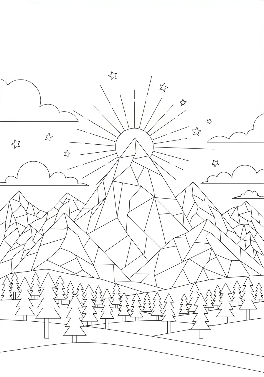 Geometric Mountain Landscape Tattoo Coloring Page