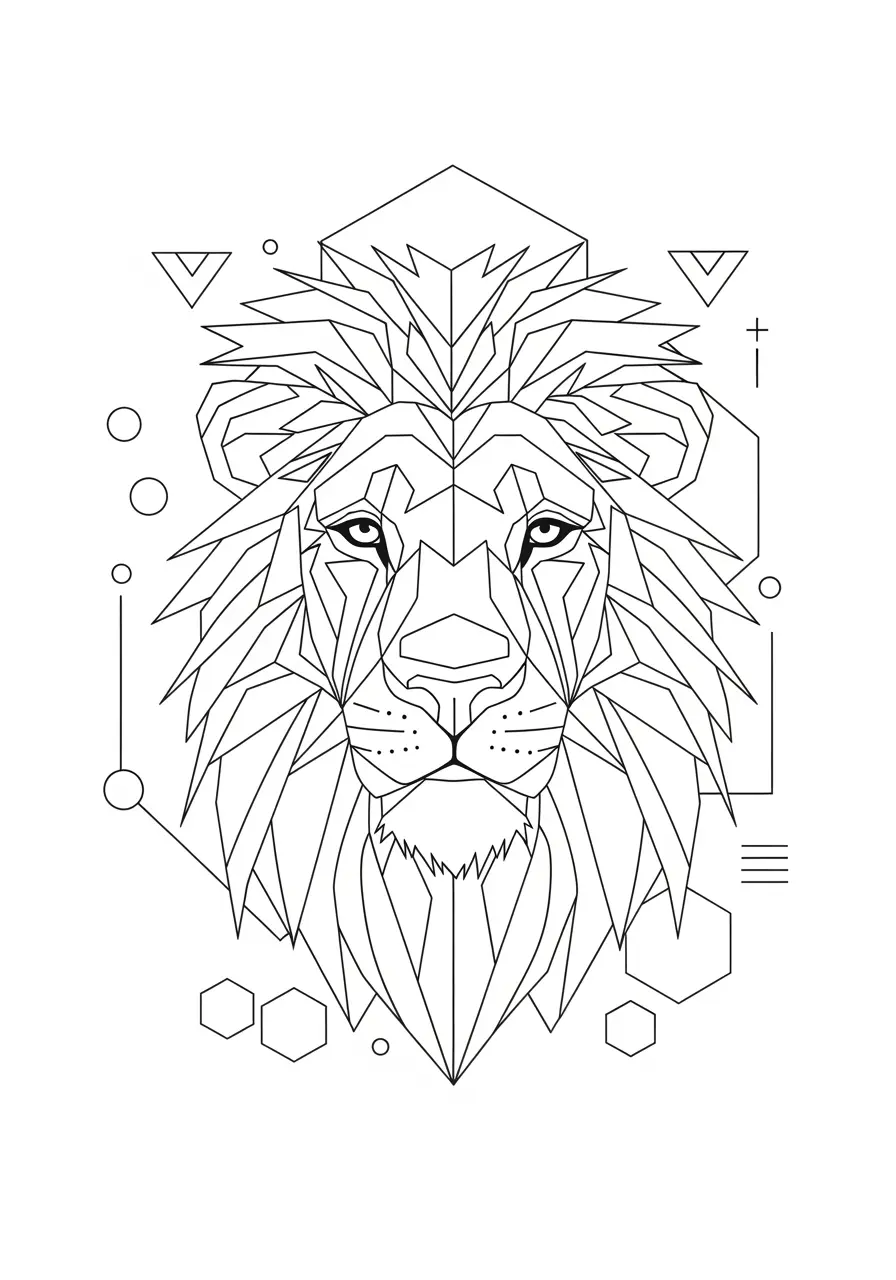 Geometric Pattern Lion Coloring Page