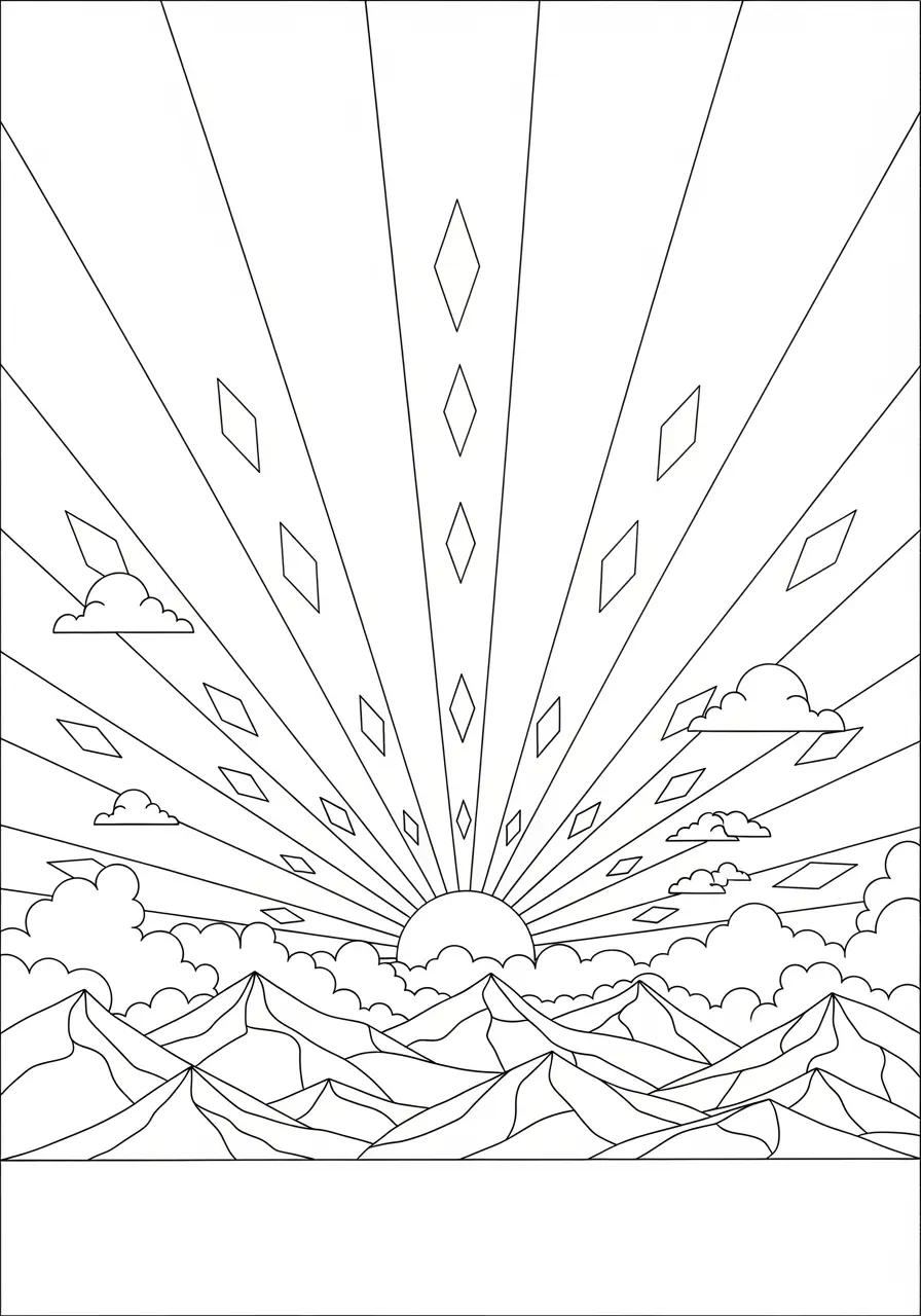 Geometric Sunset Pattern Coloring Page for Adults