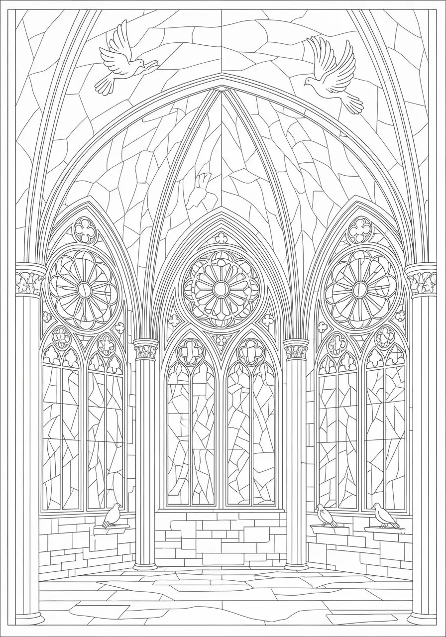 Gothic Cathedral Dark Fantasy Coloring Page