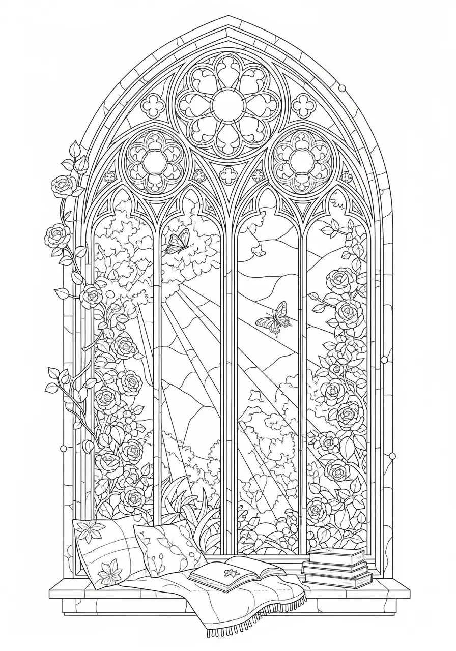 Gothic Cathedral Window Coloring Page