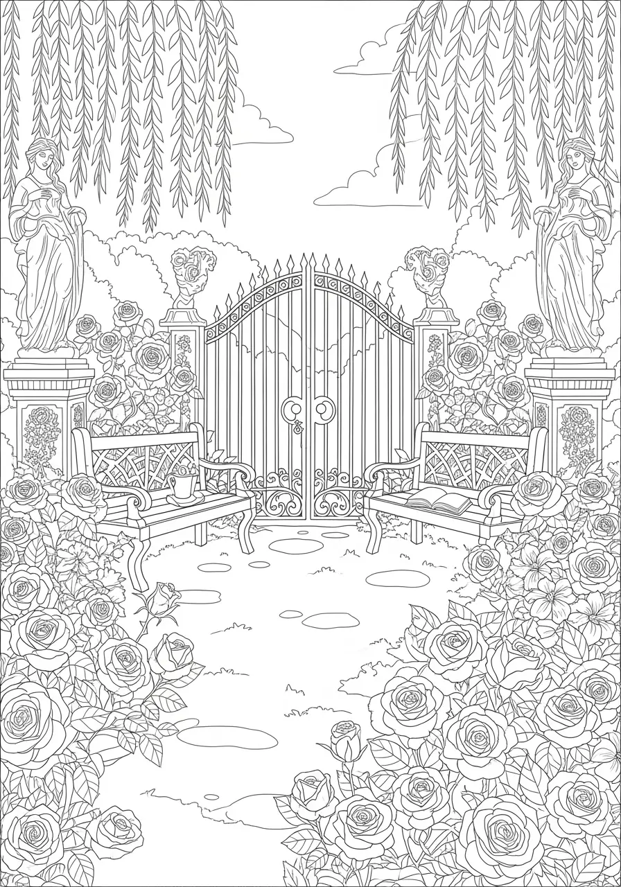 Gothic Garden Dark Fantasy Coloring Page