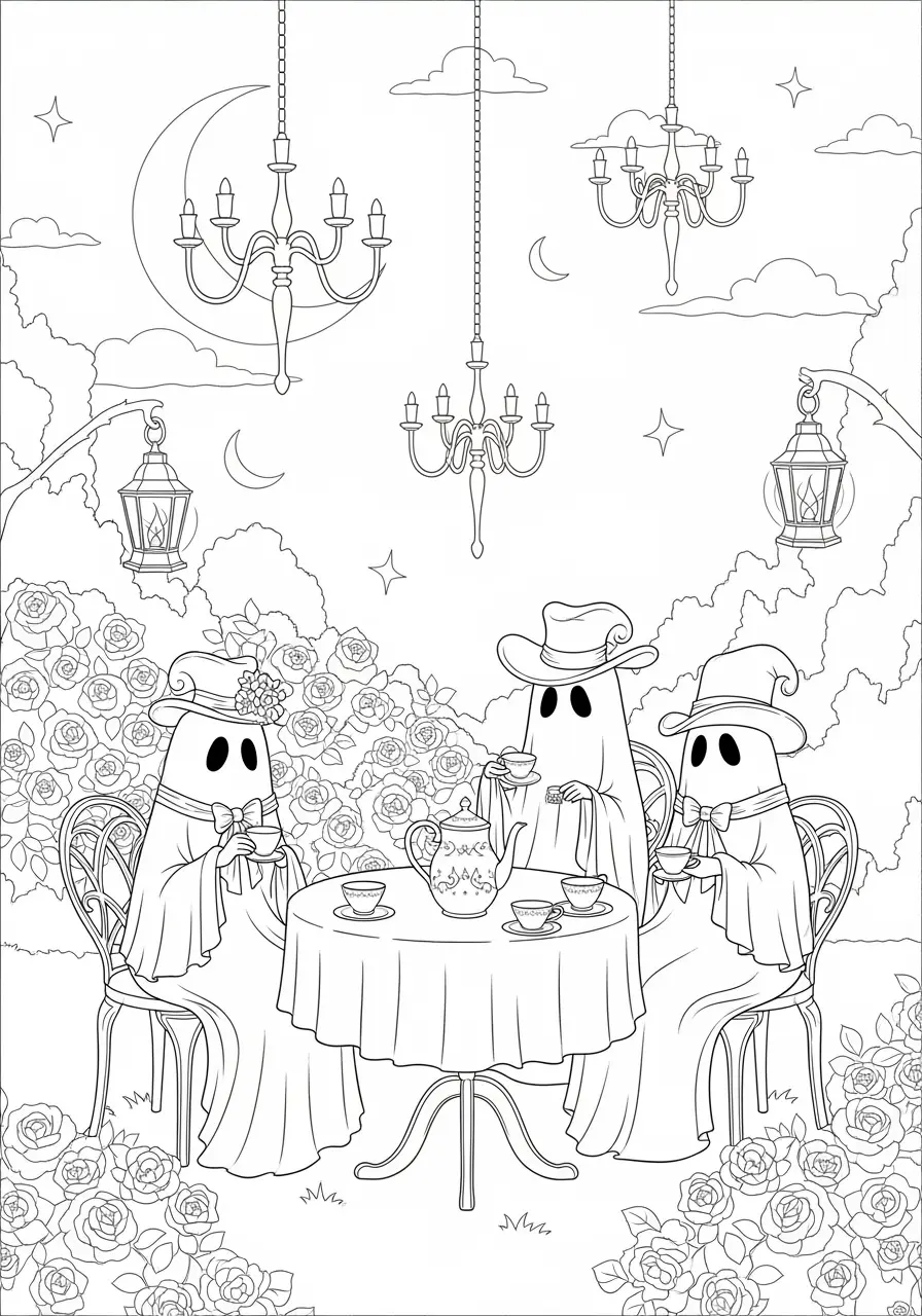 Gothic Garden Party Scary Coloring Page