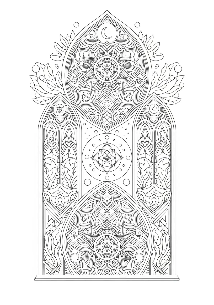 Gothic Mandala Dark Fantasy Coloring Page