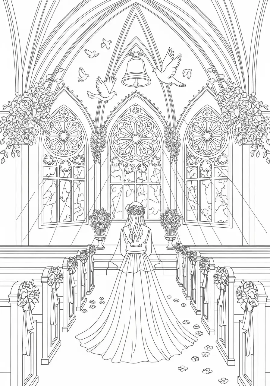 Gothic Wedding Chapel Coloring Page