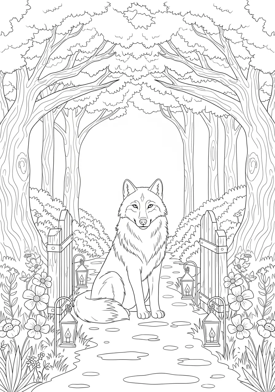 Guardian Wolf Coloring Page