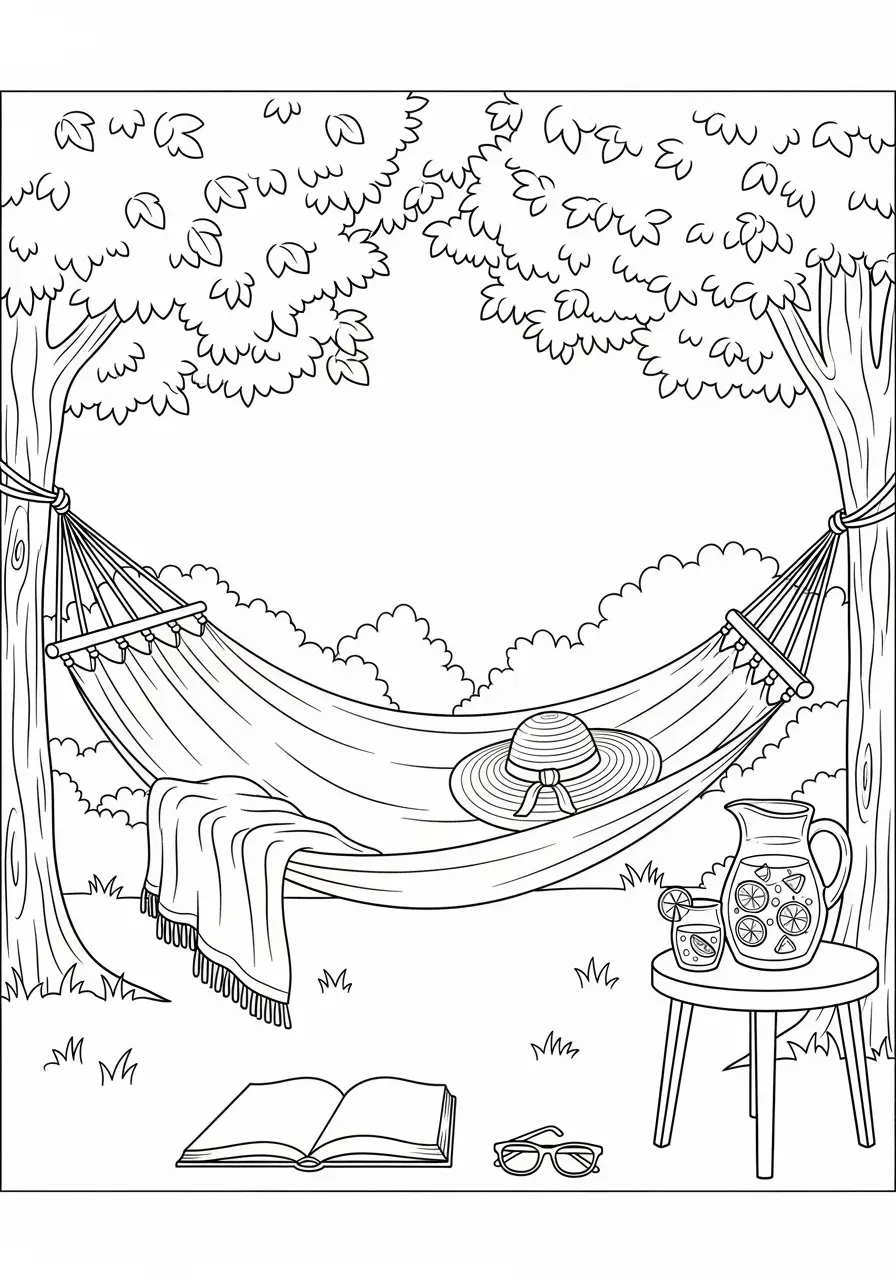 Hängematte-Lesen-Sommer-Ausmalbild