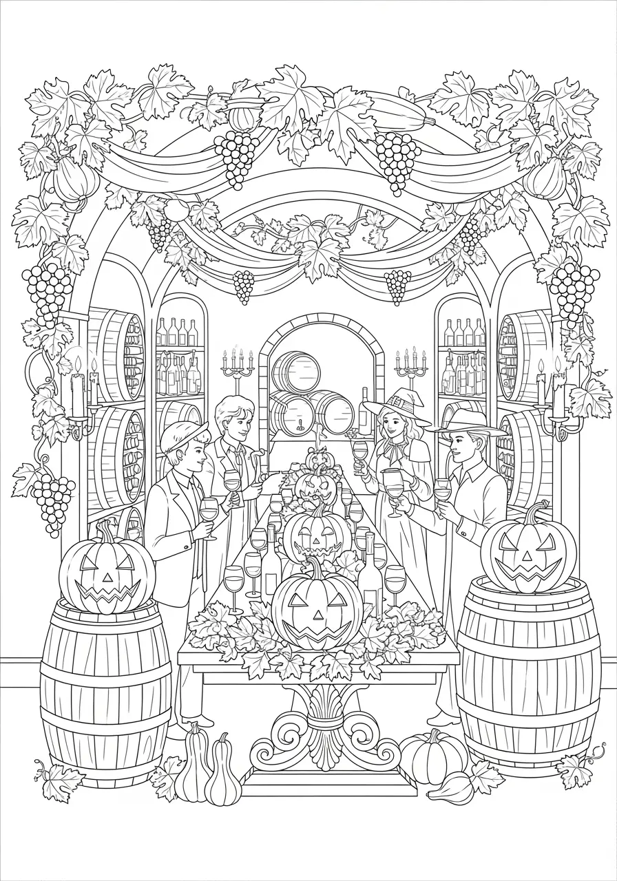 Halloween Wine Tasting Coloring Page