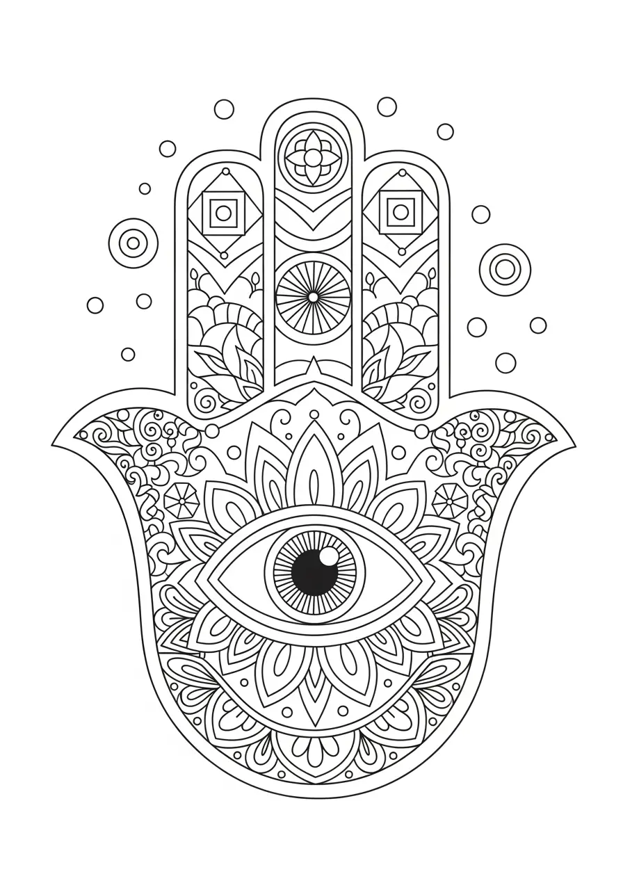 Hamsa Hand Zentangle Coloring Page