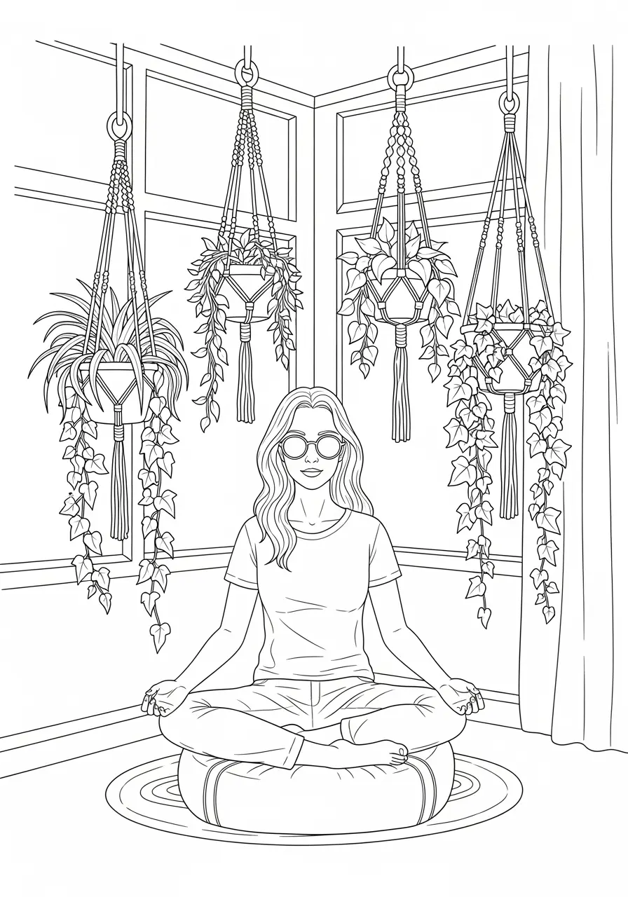 Hanging Plant Coloring Page for Adults