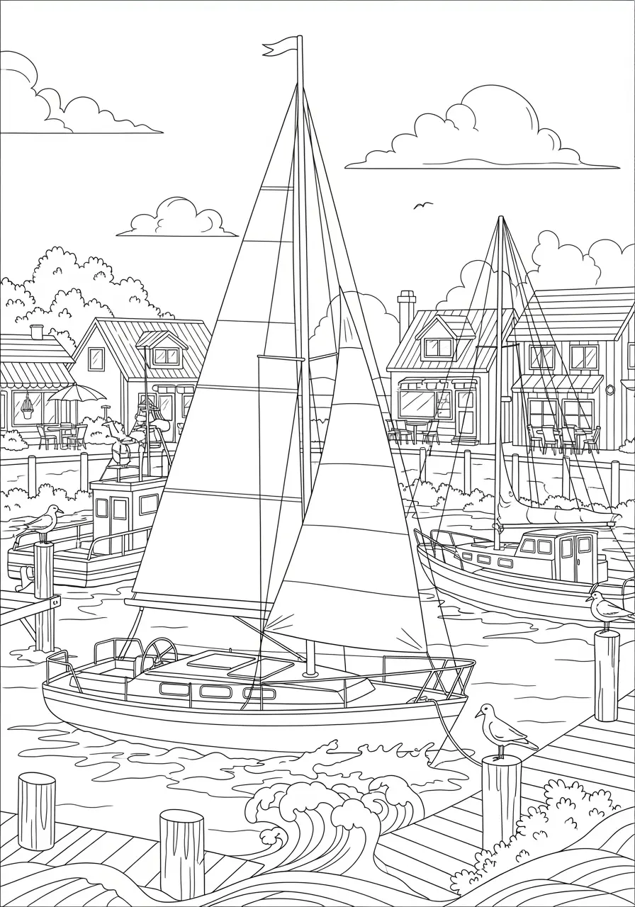 Harbor Haven Ocean Coloring Page