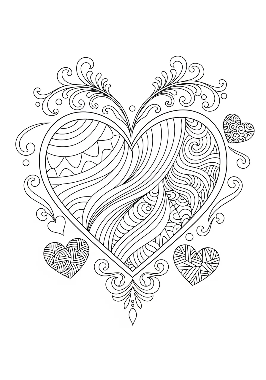 Heart Shaped Zentangle Coloring Page