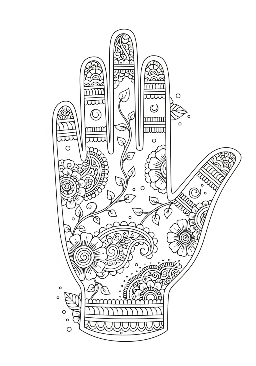 Henna Hand Design Tattoo Coloring Page