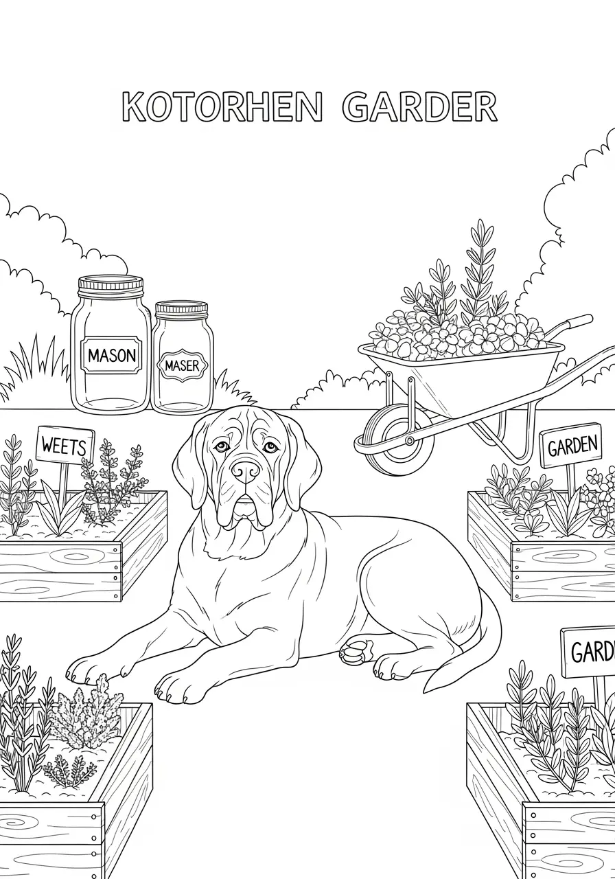 Herb Garden Dog Coloring Page Adults