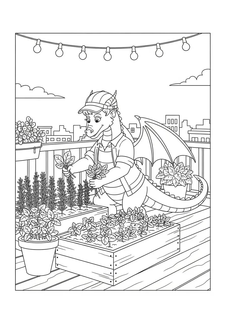 Herb Garden Dragon Coloring Page