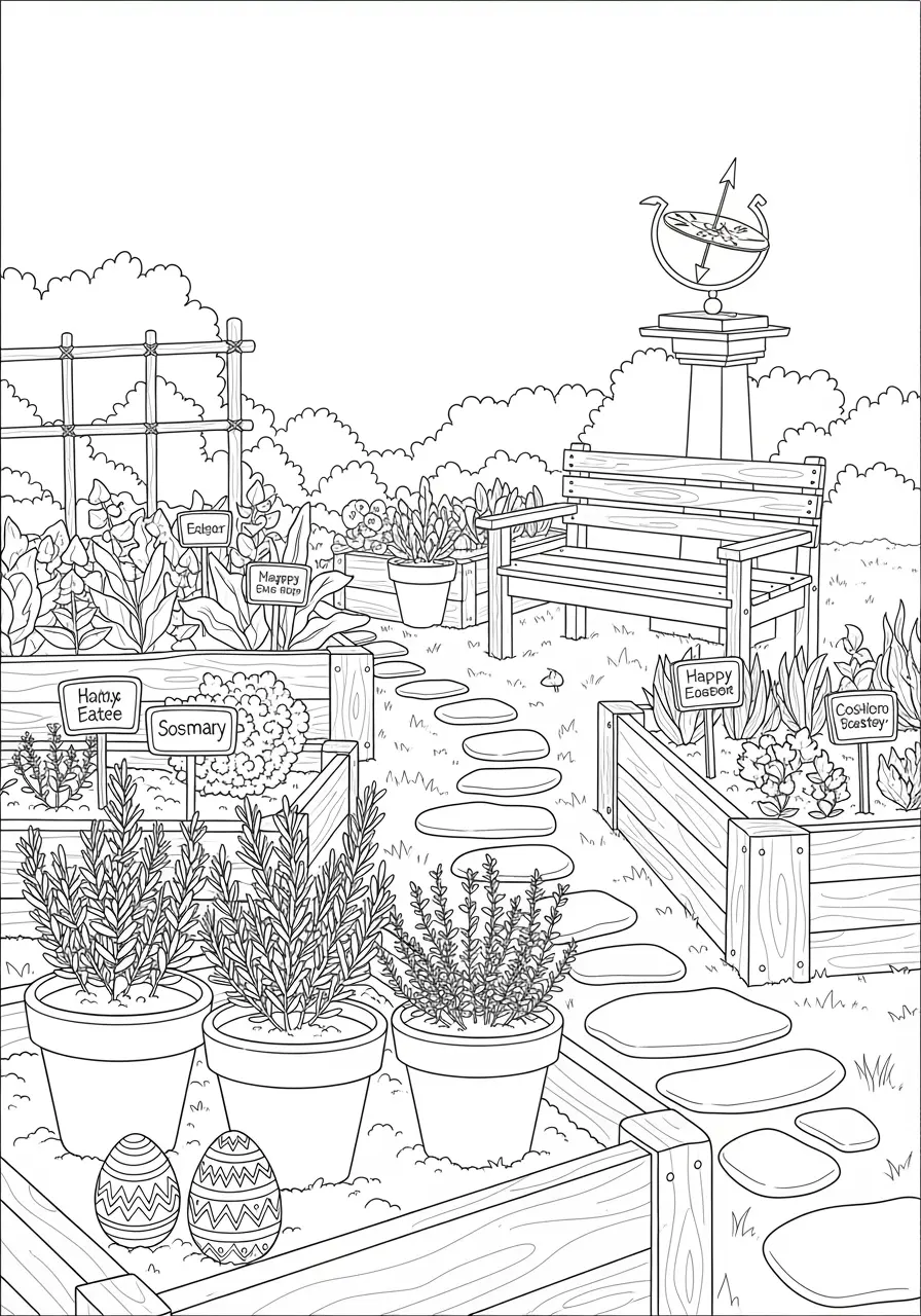 Herb Garden Easter Coloring Page