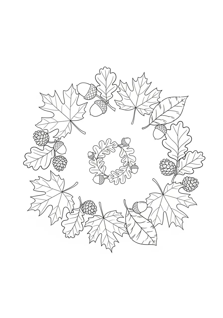 Herbstblätter-Mandala-Ausmalbild