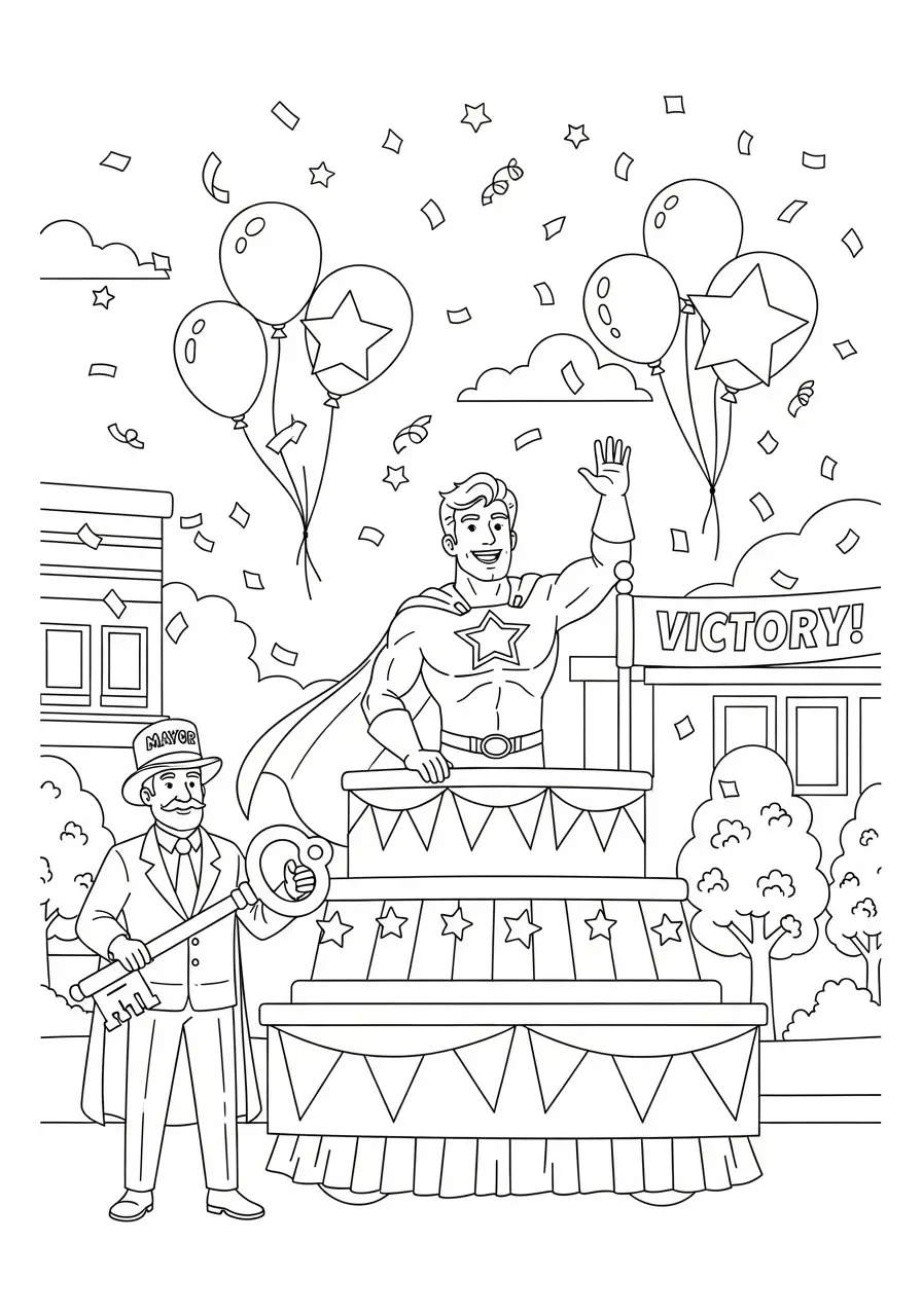 Heroic Victory Celebration Coloring Page