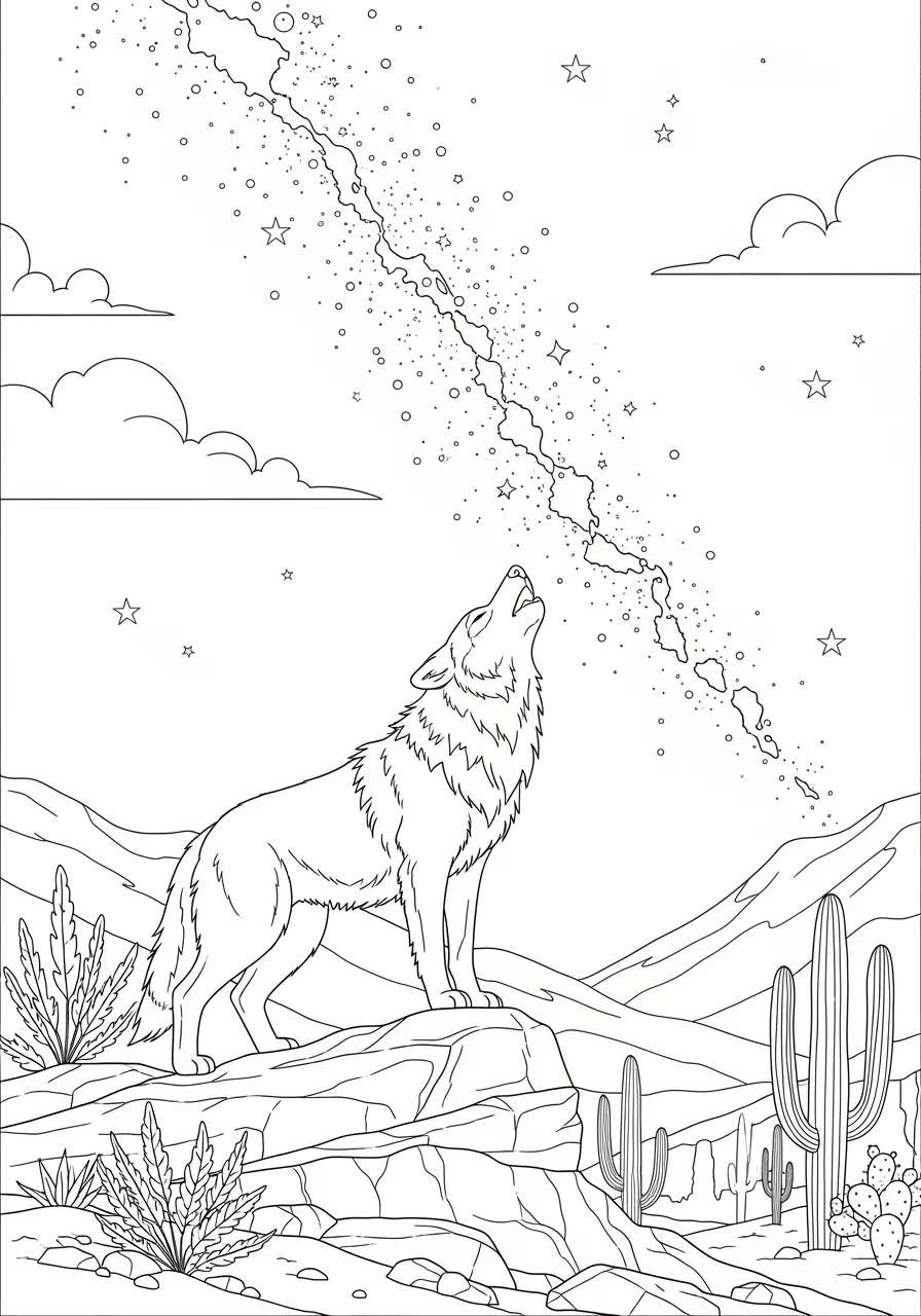 Heulender Wolf-Silhouetten-Ausmalbild