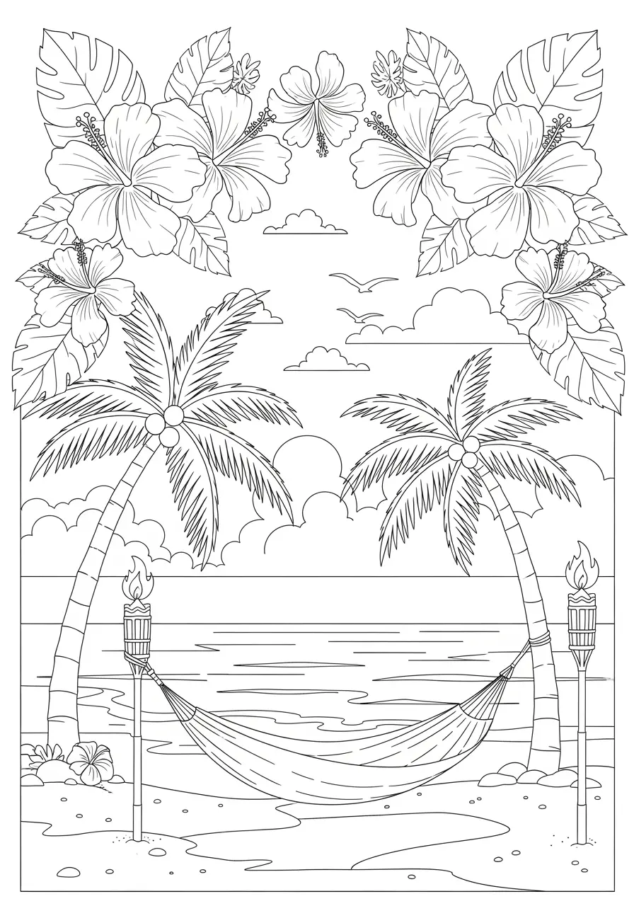 Hibiskus-Strand-Ausmalbild