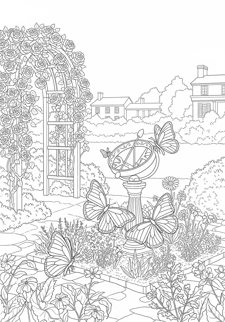 Historic Garden Butterfly Coloring Page